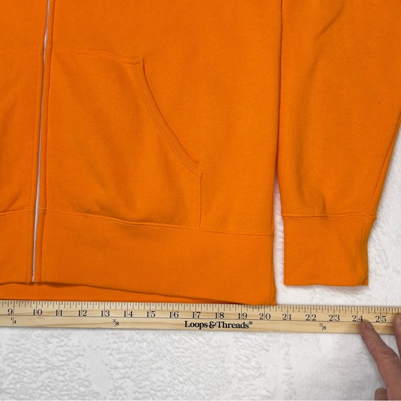 Unisex Lightweight Hoodie Mens L Slim Fit Orange🍊 Full Zip Up White Drawstrings - Picture 10 of 16